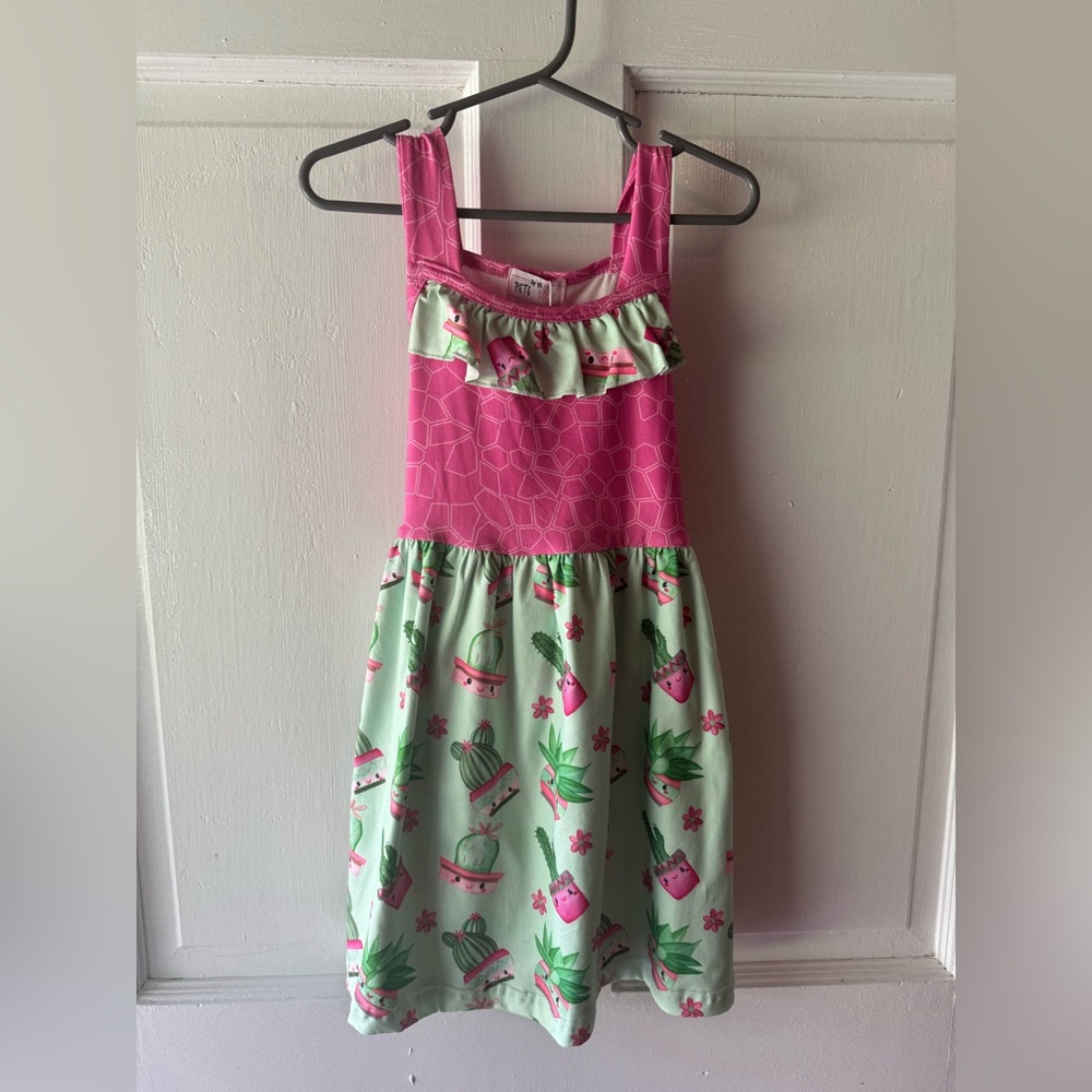 Pink and Green Sleeveless Sundress with Scoop Neck